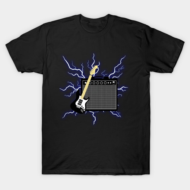 Electric guitar with amp and lightning T-Shirt by Celestial Mystery